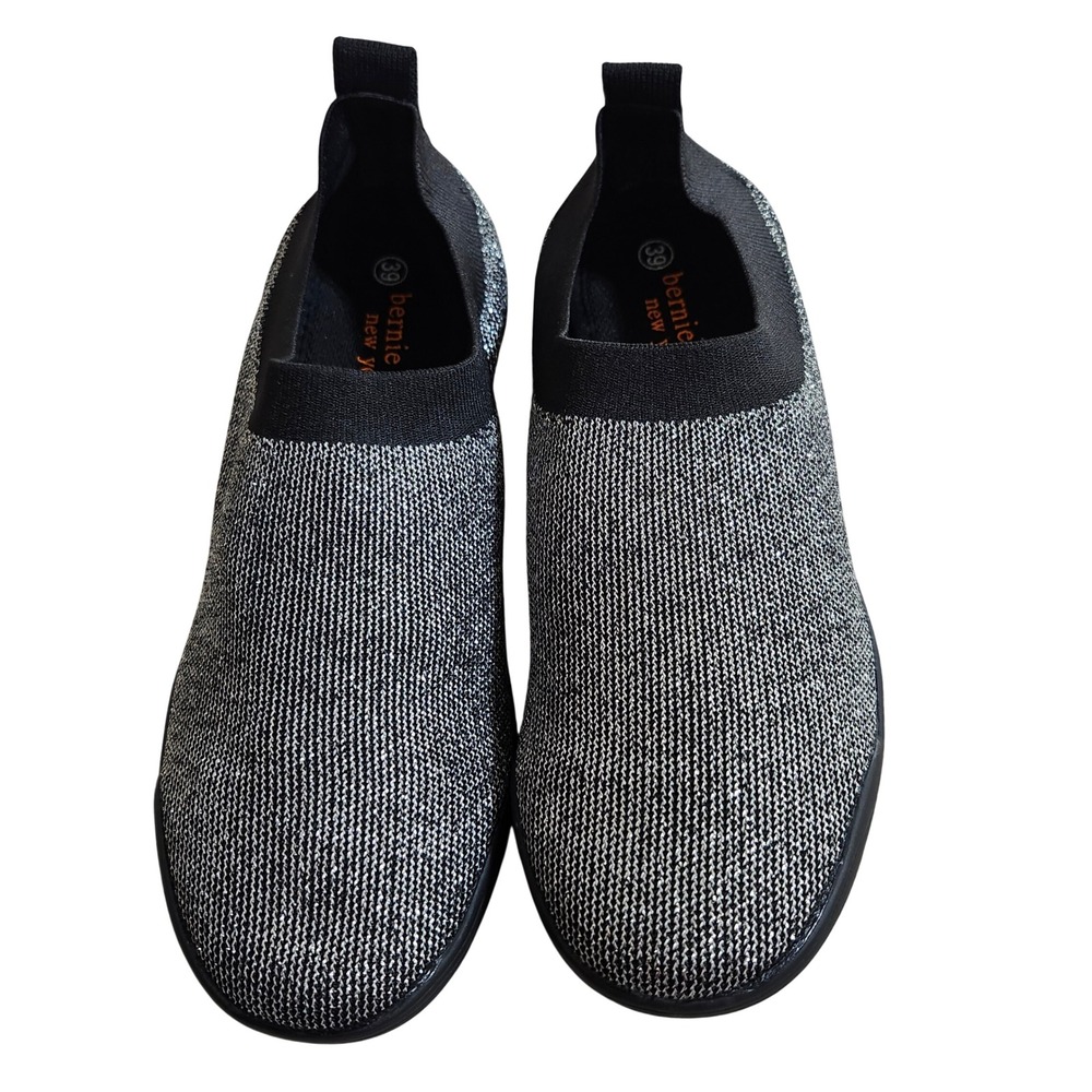 Bernie Mev Shiloh Sneakers Woven Slip On Black Silver Metallic Knit Size 39 / 8